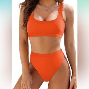 Pink Queen Women's High Waisted Cheeky Bikini Set Two Piece Swimsuits M, Orange